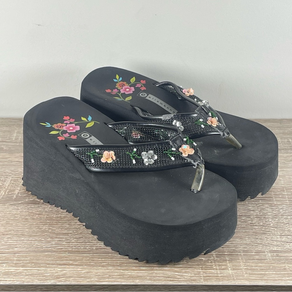 Y2K Ellemenno Platform Flip Flops Wedge Thong Sandals - Size 7
